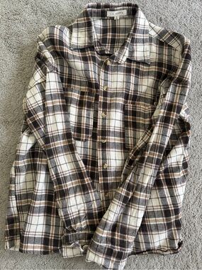 La Hearts Brown and Cream Plaid Button-Down Shirt